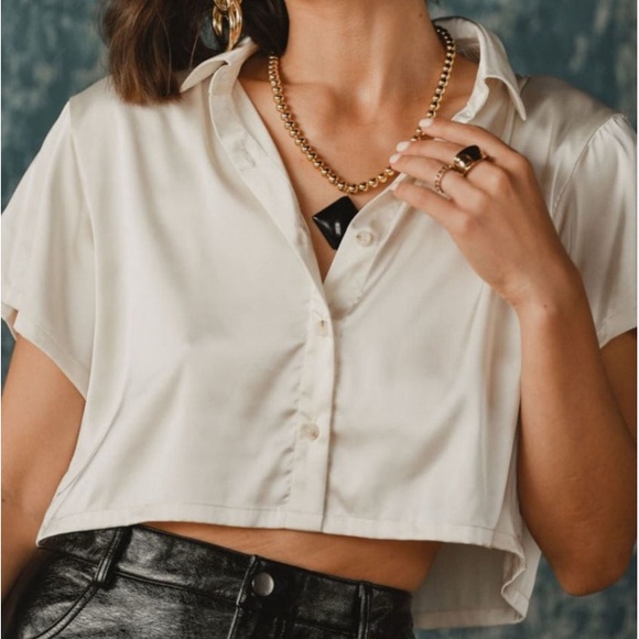 12th Tribe Tops - Trista Cream Satin Button Up